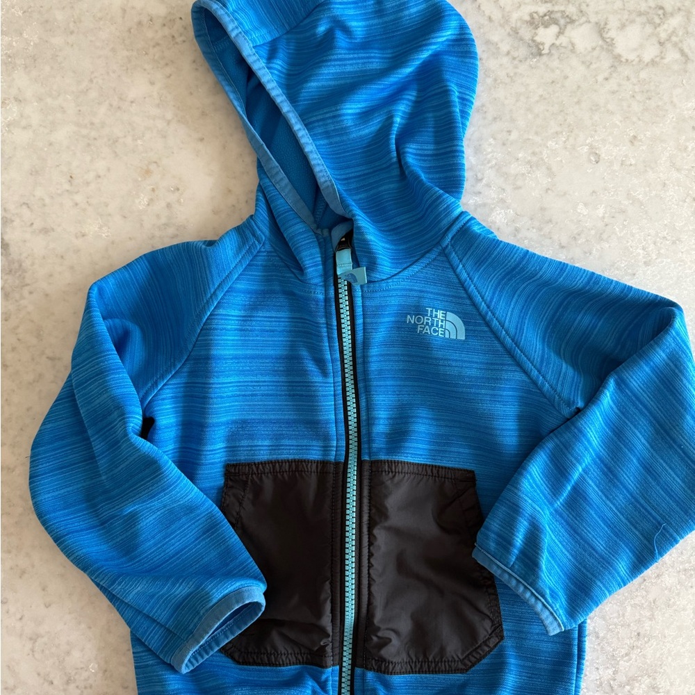 The North Face Toddler Blue Hoodie with Black Pockets